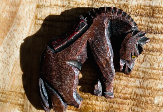 Carved Wooden Horse Brooch - image 8