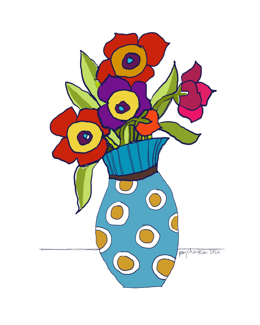 Flower Art, Printable Art, Floral Art, Colorful Flower Art, Flower ...