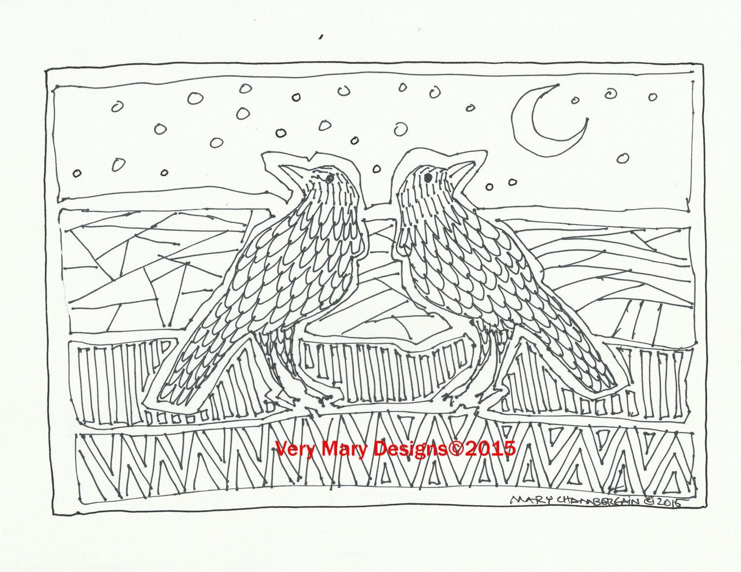 Coloring Book Page, Crows, Black and White Page, Coloring Book ...