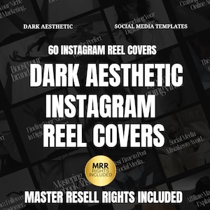 Storie Instagram estetiche scure, marketing digitale, copertine di Instagram Reel, diritti di rivendita master, prodotti digitali PLR, modelli dark moody