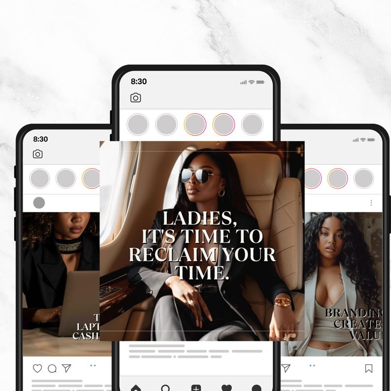 melanin faceless reels on three iphone mockups