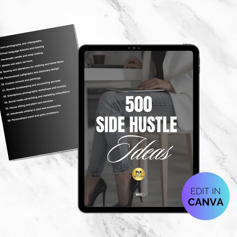 500 side hustle ideas guide on ipad mockup