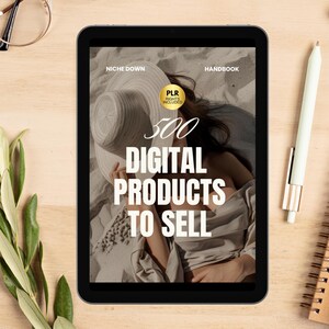 500 digital products to sell guide on ipad mockup