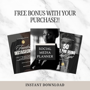 melanin social media planner, faceless instagram marketing guide, 50 Tips for using chatgpt prompts guide - free bonus mockup