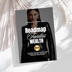 May include: A promotional image featuring a woman in a black sequined blazer. The image displays the text "Roadmap Faceless Wealth" with "MRR Rights" and the tagline "The tools you need to grow your account and sell your digital products through reels."