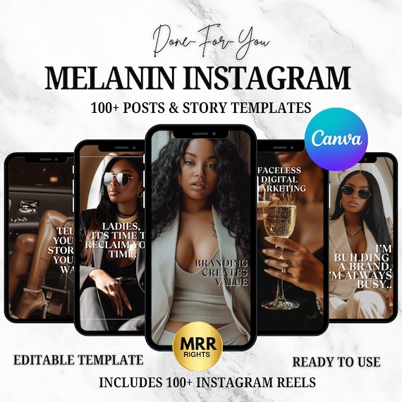 Melanin Instagram Templates | Posts & Story Templates | Faceless Digital Marketing | DFY Digital Products | Social Media Content