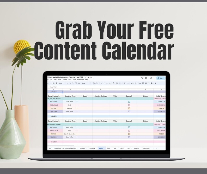social media content calendar included with purchase