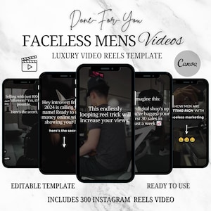 faceless men reels on five iphone mockups