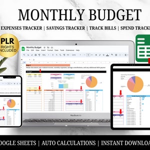 Monatliche Budget Tabelle | Haushalt | Google Sheets | Haushaltsplaner | PLR Digital Produkte | Done For You Digitale Produkte