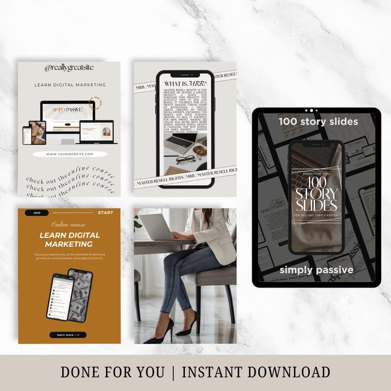 instagram story slides for simply passive digital marketing course mockup