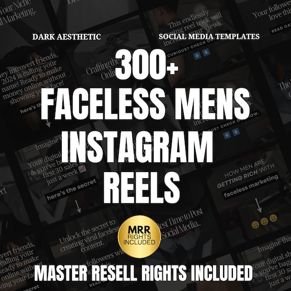 Faceless Mens Reel, Digital Marketing, Dark Aesthetic, Instagram Stories, Reel Covers, Master Resell Rights, Private Label Rights