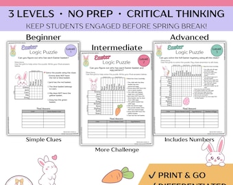 Easter Logic Puzzles Bundle | Differentiated Spring Activities (3 Levels)