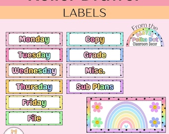 Pastel Polka Dot Roller Drawer Labels | Classroom Organization Labels