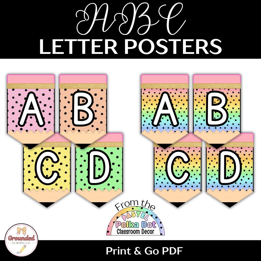 ABC Alphabet Posters Printable | Pastel Rainbow Classroom Decor | Polka ...