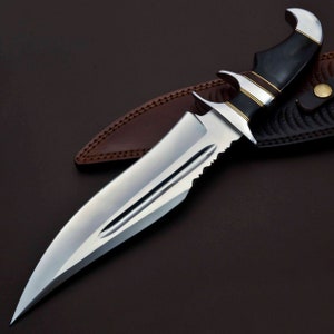 Custom Handmade D2 Steel 17-inch Hunting knife High Polish Survival Bowie Knife best gift for boyfriend with leather cover
