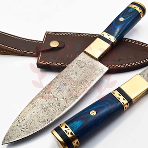 Personalized 12 inch Damascus Steel Chef knife Wood Handle Best knife for Kitchen use With leather Cover