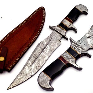 Custom Handmade D2 Steel 17-inch Hunting knife High Polish Survival Bowie Knife best gift for boyfriend with leather cover