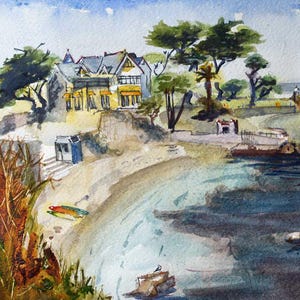 Lover's Point, Pacific Grove, CA (Mini stampa acquerello) Decorazione ispirata ai viaggi regionali costieri per bagno, cucina o soggiorno