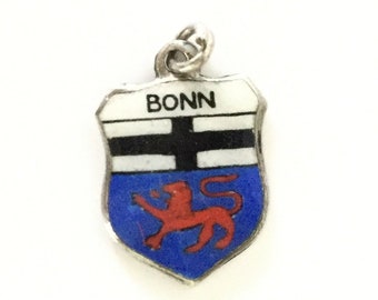 Bonn Germany - Vintage Enamel Souvenir Travel Shield Bracelet Charm - 800 Silver -