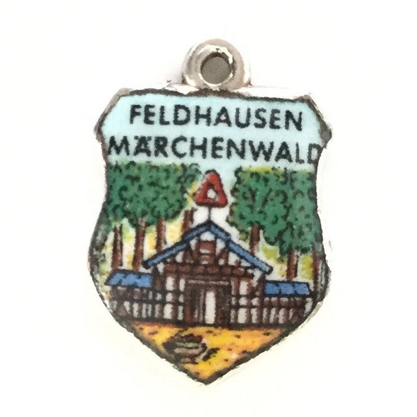 Feldhausen Marchenwald Germany - Enamel Souvenir Travel Shield Bracelet Charm - 800 Silver