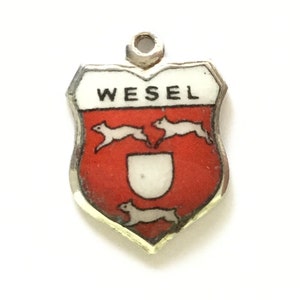 Wesel Germany - Vintage Enamel Souvenir Travel Shield Bracelet Charm - 800 Silver