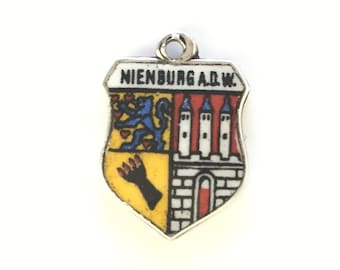 Nienburg - Germany - Vintage Enamel Souvenir Travel Shield Crest Bracelet Charm - 800 Silver
