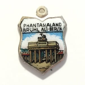 Berlin Phantasialand Germany - Vintage Enamel Souvenir Travel Shield Bracelet Charm - 800 Silver