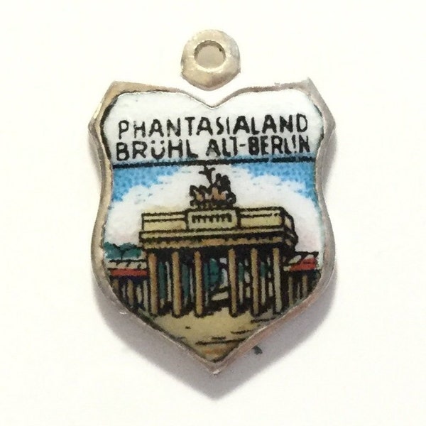 Berlin Phantasialand Germany - Vintage Enamel Souvenir Travel Shield Bracelet Charm - 800 Silver