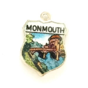 Monmouth England - Vintage Enamel Souvenir Travel Shield Bracelet Charm - 925 Sterling Silver