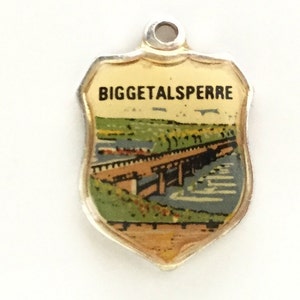 Biggetalsperre Germany - Enamel Souvenir Travel Shield Bracelet Charm - 800 Silver