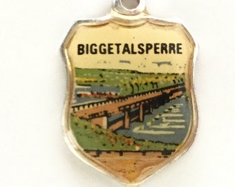 Biggetalsperre Germany - Enamel Souvenir Travel Shield Bracelet Charm - 800 Silver