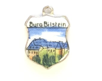 Burg Bilstein - Germany - Vintage Enamel Souvenir Travel Shield Crest Bracelet Charm - 800 Silver