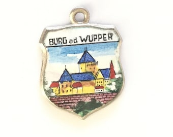 Berg Wupper - Germany - Vintage Enamel Souvenir Travel Shield Crest Bracelet Charm - 800 Silver