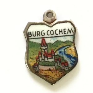 Burg Cochem Germany - Enamel Souvenir Travel Shield Bracelet Charm - 800 Silver