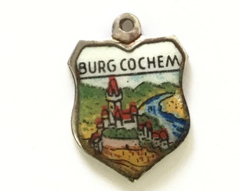 Burg Cochem Germany - Enamel Souvenir Travel Shield Bracelet Charm - 800 Silver