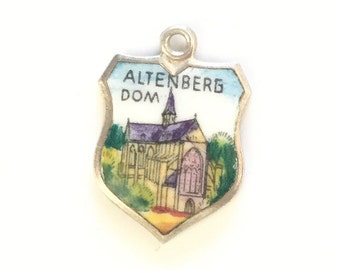 Altenberg - Germany - Vintage Enamel Souvenir Travel Shield Crest Bracelet Charm - 800 Silver