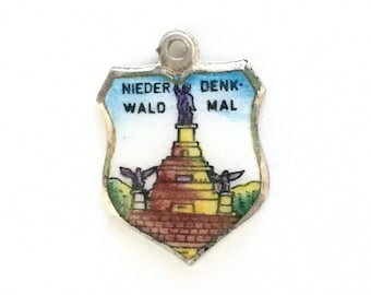 Niederwald Denkmal Germany - Vintage Enamel Souvenir Travel Shield Crest Bracelet Charm - 800 Silver