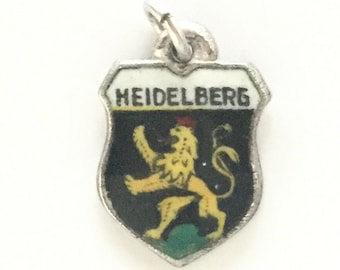 Heidelberg Germany - Vintage Enamel Souvenir Travel Shield Bracelet Charm - 800 Silver