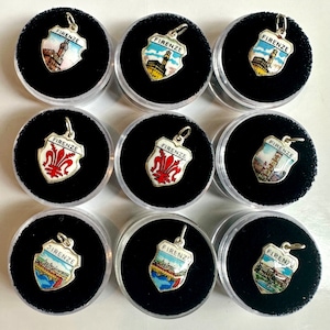 Italy - Firenze - Florence Vintage Enamel Souvenir Travel Shield Bracelet Charm - 800 Silver Jewelry