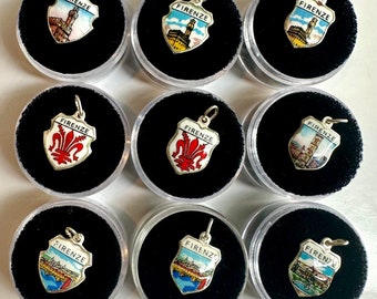 Italy - Firenze - Florence Vintage Enamel Souvenir Travel Shield Bracelet Charm - 800 Silver Jewelry