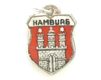 Hamburg Germany - Vintage Enamel Souvenir Travel Shield Bracelet Charm - 800 Silver
