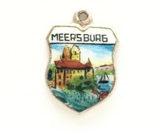 Meersburg Germany - Vintage Enamel Souvenir Travel Shield Crest Bracelet Charm - 800 Silver