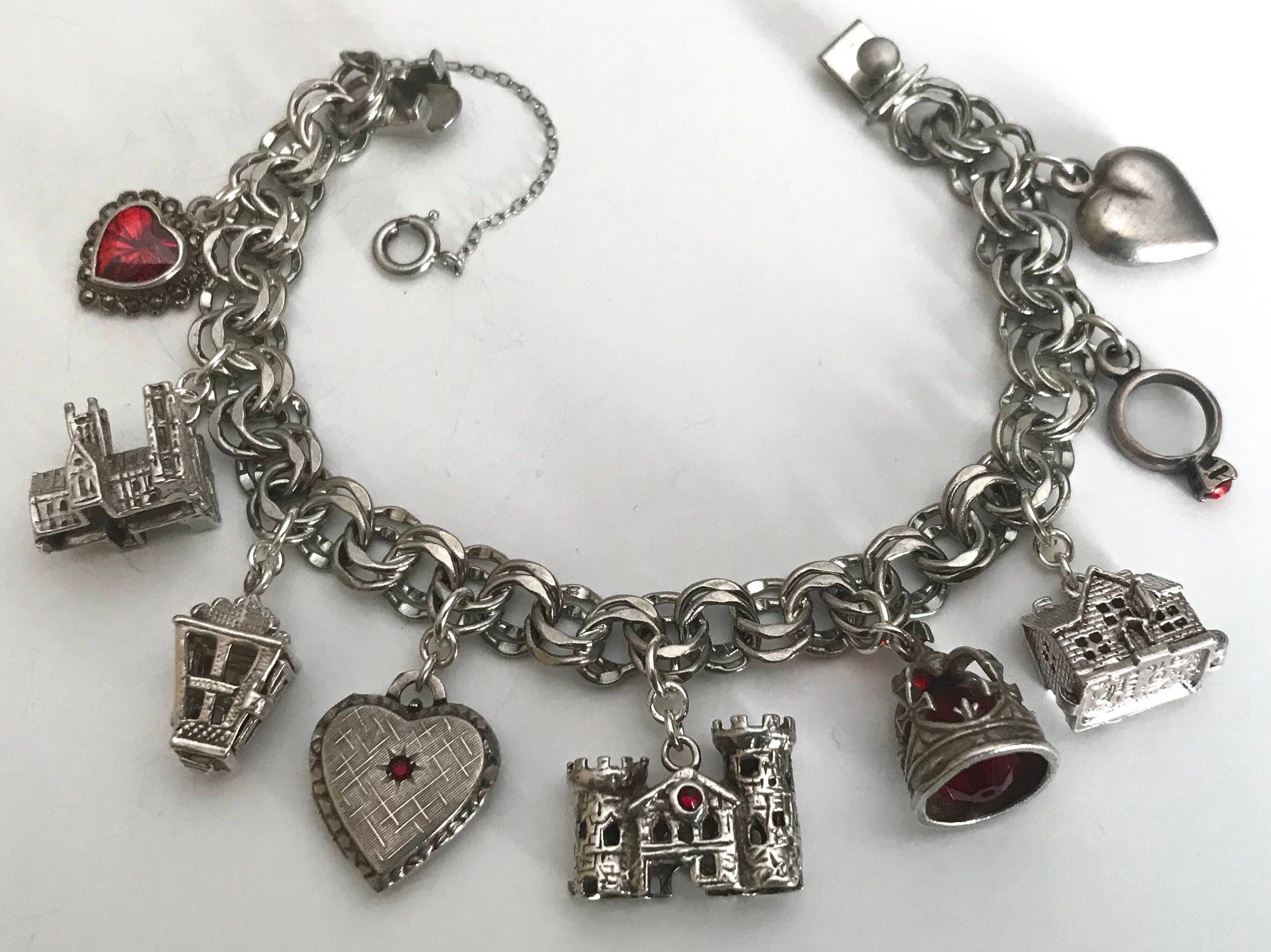 Vintage Silver Love London England UK Charm Bracelet. Red gems | Etsy