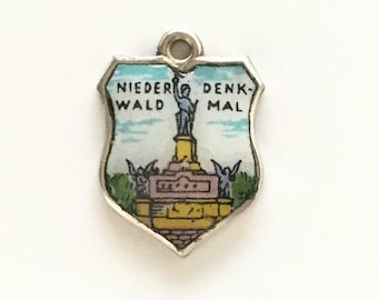 Niederwald Denkmal Germany - Vintage Enamel Souvenir Travel Shield Crest Bracelet Charm - 800 Silver