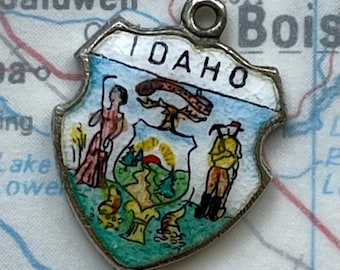 USA - Idaho - State Seal - Vintage Enamel Souvenir Travel Shield Bracelet Charm - Silver