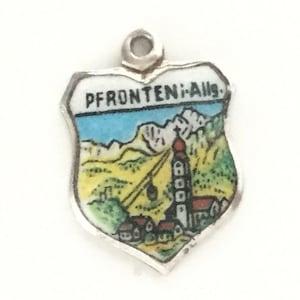 Pfronten Germany - Vintage Enamel Souvenir Travel Shield Bracelet Charm - 800 Silver