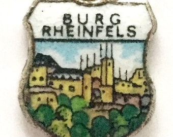 Burg Rheinfels - Germany - Vintage Enamel Souvenir Travel Shield Crest Bracelet Charm - 800 Silver