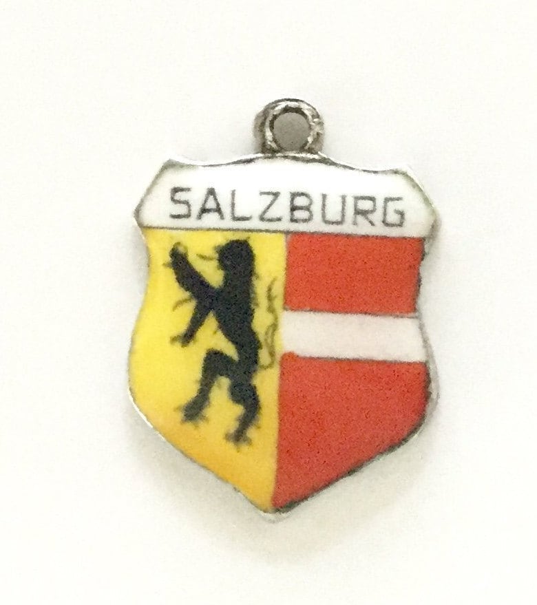 Salzburg Austria  - Vintage Enamel Souvenir Travel Shield Bracelet Charm - 800 Silver