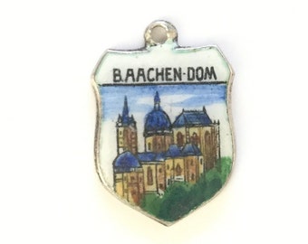 Baachen Germany - Vintage Enamel Souvenir Travel Shield Crest Bracelet Charm - 800 Silver