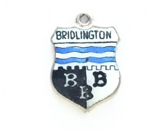 Bridlington - English - Vintage Enamel Souvenir Travel Shield Crested  Bralcelet Charm - 925 Sterling Silver